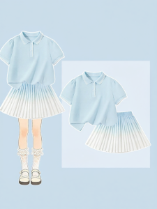 Snoopy | Bộ Hai M件套 Áo Tay Bồng Và Váy Xếp Ly Phong Cách Preppy Mùa Hè