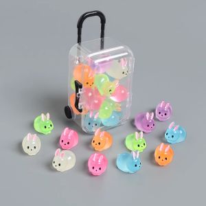 Luminous Cute Little Rabbit And Turtle Ornaments Luggage Box Model Childrens Imaginary Play Toys Desktop Decoration Accessories