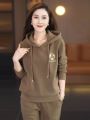 Women's Fleece Lined Loose Thickened Hoodie Set Autumn Winter Sportswear Large Size Whole Set Long Pants Long Sleeve Zipper Closure. 