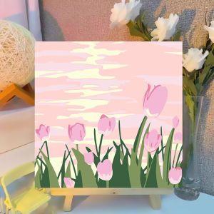 ชุดระบายสีตามตัวเลข DIY สำหรับผู้ใหญ่ ภาพดอกไม้ยามพระอาทิตย์ตกดิน บนผ้าใบอะคริลิค สำหรับตกแต่งบ้าน ของขวัญ ไม่มีกรอบ