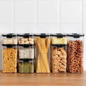 K.1pcs Seal cans Cereal Storage Container Airtight Food Fresh Box Square Clear Sealed Jar Food Sacks Food storage box