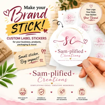 Customized Logo Label Stickers for Small Business Sam-plified Creations High Quality Print Durable Waterproof Perfect for Any Business Add Value to Your Brand