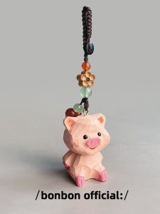 Handcrafted Wood Carved Pink Pig Keychain Cute Car Key Bag Pendant Decorations Friend Birthday Gifts Creative Festival Supplies