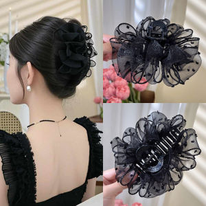 NING ZHOU | Netting Ruffle Cloud Hair Clip Black