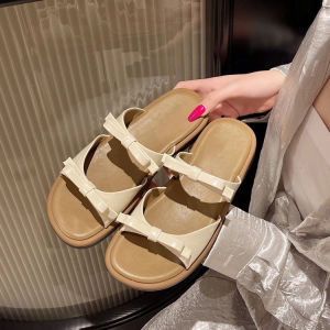 Comfortable True Leather Slippers for Women Summer Style with Butterfly Knot Casual Everyday Fashion with Synthetic Leather Sole