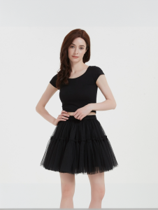 High Waist A-Line Mini Skirt for Women Black Mesh Puffy Slimming Versatile Spring Commute Style Pure Color Pleated Skirt