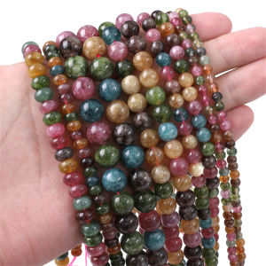 4/6/8/10มม. ลูกปัดทัวร์มาลีนสีรุ้งลูกปัดหินธรรมชาติวงกลมรุ่นสังเคราะห์หลวม Spacer สำหรับสร้อยคอสร้อยข้อมือ DIY