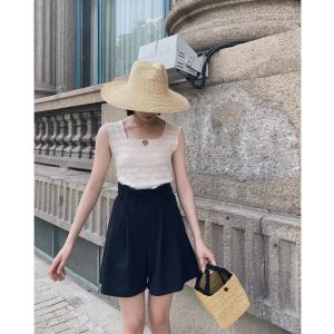 Áo Vest Tay Ngắn Phong Cách Mới Của CREAMCHILD Dành Cho Nữ Cổ Vuông Họa Tiết Viền Nấm Màu Trơn Áo Khoác Ngoài Mùa Hè