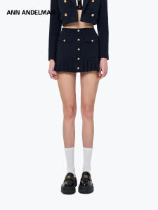 ANN ANDELMAN | Dark Navy Metal Buckle Pleated A-line Casual High Waist Short Skirt