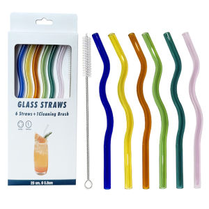 Reusable glass straw kit - 6 reusable colored glass straws made of shatterproof borosilicate glass - Corrugated glass straws