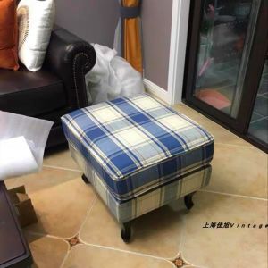 American Pastoral High Back Wingback Chair French Vintage Style Red and Blue Plaid Single Sofa Xiaohongshu Photography Scotland