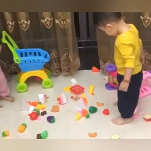 1 Set Trolley Toys Mainan Masak Kid Toys Kitchen Pretend Play Mini Trolley With Cut Fruit Vegetable