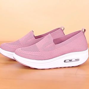 2025 NEW slip on rubber shoes for women sneakers shoes wedge shoes Ladies Korean fashion soft shoes for woman breathable rocker shoes thick bottom