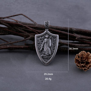 Mens St. Michael Archangel Necklace Cross Shield Amulet Hip Hop Retro Classic Faith Pendant Necklace Jewelry Gift Wooden Box