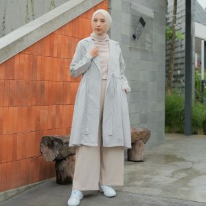 Long Coat Muslimah Wanita Murah Tebal Bandung Arami Coat Light Grey