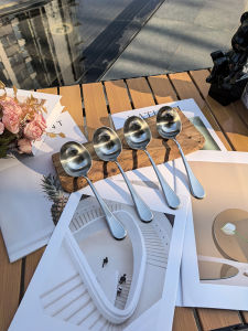 Upgraded Sanding Version 18/10 Stainless Steel Korean Style Deep Soup Spoon Noodle Soup Drinking Spoon Large Head Soup Shell