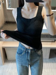 Áo Ba Lỗ Nhung Cừu Gợi Cảm Áo Ba Lỗ Nhung Cừu Coral Cho Nữ Áo Lót Giữ Nhiệt Áo Ba Lỗ Ngắn Màu Trơn Mùa Đông 2024