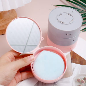 【Grilrigrin】Powder Puff Storage Box with Mirror Air Vent Design Prevents Bacteria Buildup Portable Safe Material Cosmetics Storage Case ﻿