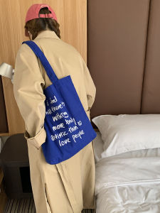 Korean Style Large Capacity Canvas Shoulder Bag Womens Klein Blue Letter Print Casual Tote Bag Fashionable And Stylish