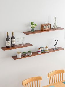 Solid Wood Wall Mounted Shelf One-Row Partition Drilled Hole TV Wall Decorative Wall Mounted Bookshelf Pine Wood Board
