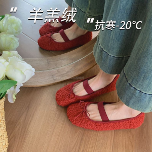 Hong Kong Retro Warm Versatile Fur Shoes Womens Casual round Toe Flat Bottom Fashion Single Shoes Lamb Velvet Bean Bean Shoes