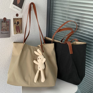  Style Canvas Nylon Single Shoulder Bag for Women Blank Simple Hong Kong Style Pure Color Shopping Bag Artistic Tote Bag