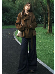 High Waist Wide Leg Straight Cut Blue Denim Jeans Womens Loose Drapey Vintage Style Autumn Season Long Length Trousers