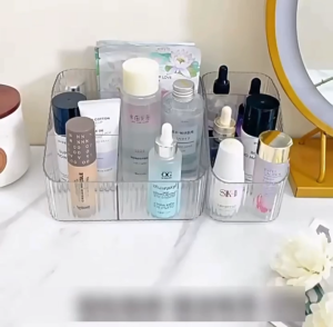 Organizer Kosmetik Rak Make Up Transparan 4 Sekat 3 Sekat / Tempat Remote AC TV HP Desk Storage / Rak Sekat Kotak Penyimpanan Barang Kecil / Rak Penyimpanan Pensil Pulpen Lipstik