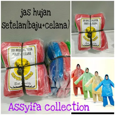 Jas Hujan Plastik Stelan Baju+Celana Harga Lusinan 12 Pcs merk rusa