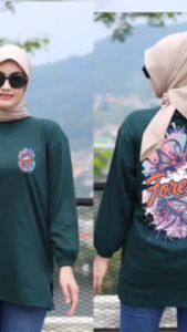 Forever Kaos Oversize Lengan 7/8 Kaos Wanita Atasan Wanita Katun Premium