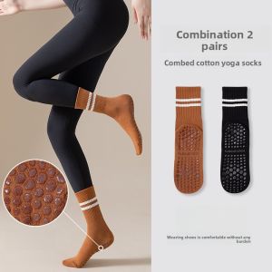 miiow | Anti-Slip Yoga Socks High-Cut Fitness Running Sharkskin Pants Womens Sports Cotton Polyester Spandex Striped Pattern Socks