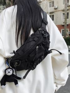 Cool Darkness Nylon Crossbody Bag for Men and Women Tactical Sporty Chest Pack with Zipper Closure Dumpling Shape