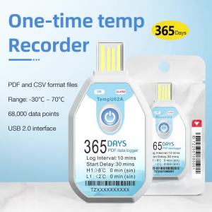 365 Days USB Temperature Recorder Temperature Data Logger PDF Report 68000 Data Points Single-Use Temperature Logger -30℃ ~ +70