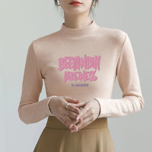 Thickened Double-Sided Velvet Womens T-Shirt Spring Autumn Flocking Warm Slim Long Sleeve Inner Wear Base Shirt Trendy