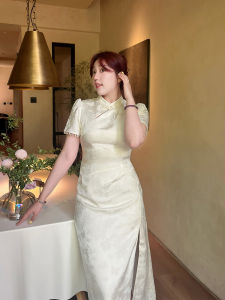 Váy Dài Cạp Cao Kiểu Trung Quốc Mới Cho Nữ Cỡ Lớn Váy Dài Xếp Ly Váy Dài Thường Ngày Mùa Hè Polyester Dáng Chữ A Tay Ngắn