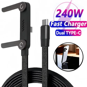 2-in-1 65/240W Super Fast Charging Cable Foldable Phone Holder Type-C Quick Charge Data Wire USB Charging Line For Mobile Phone