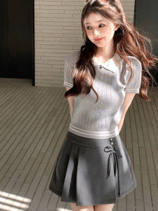 Sweet Preppy Style Knitted Polo Neck Short Sleeve T-Shirt Summer New Arrival Slim Fit Korean Fashion Daily Wear Solid Color