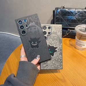 CrashStar Cool Laser Gengar Leather Shockproof Phone Case For Samsung Galaxy S25 Ultra S25+ S24 S23 S22 Ultra A55 A54 A16 A15 5G Fashion Cartoon Phone Cover Creative Embossing Phone Casing