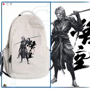 กระเป๋าเป้สะพายหลังผ้าไนลอนสำหรับนักเรียนมัธยมปลายและนักเรียนประถมศึกษา กระเป๋าเป้สะพายหลังแบบสองไหล่สำหรับผู้ชายและผู้หญิง Black Myth Monkey King Game Backpack