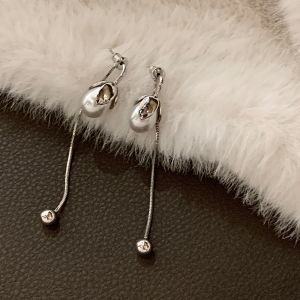 Elegant Minimalist Metal Pearl Tassel Earrings Luxury Slimming Face Effect Womens Fashion Jewelry Showdigu Alloy Geometric Hoops