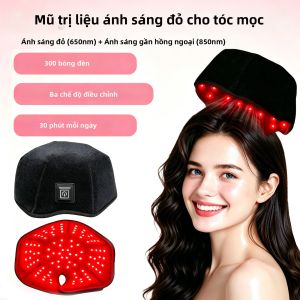 Mũ Trị Liệu Ánh Sáng Đỏ LED Hồng Ngoại Gần 660nm 850nm Giúp Mọc Tóc Thư Giãn Da Đầu Giảm Rụng Tóc Máy Massage Đầu