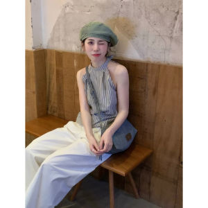 YUEZHONGWEI | Unique V-Neck Plaid Halter Sleeveless Top