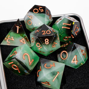 Green Sharp Edge Dice Set Handmade 7 Pcs Dice for Dungeons and Dragons RPG Games RPG Polyhedral Resin Dice d & d dice gift set