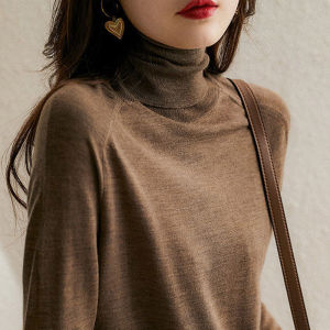 Fashionable High-End French Style High Neck Wool Knitted Sweater Long Sleeve Underwear