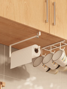 Carbon Steel Cup Storage Rack Paper Towel Holder With Adjustable Screw Under Cabinet Storage