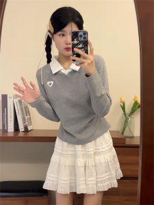 Áo Thun Cổ Polo Màu Xám Dài Tay Thêu Chữ Cạp Cao Ôm Vừa Vặn Mùa Thu Đông Cho Nữ