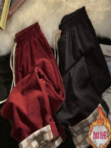 Fleece-lined Thickened Straight Loose Pants Children Autumn and Winter Plus Size Plus Size Ladies Warm and Loose Slim Looking High Waist Casual Trousers