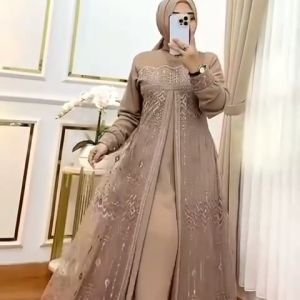 Gamis Brokat Simple Elegan Amelda Dress Ceruty Babydoll Mix Brukat M L XL XXL Dress Kondangan Jumbo Mewah Kekinian Baju Seragaman
