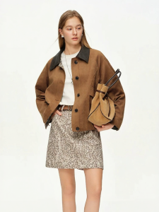 DUSHU | California Sunset Style Faux Suede Leather Casual Jacket Spring Short Loose