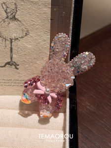Korean Style Luxury Sweet Pink Diamond Rabbit Bow Hair Clip Adorable Versatile High-End Feeling Duckbill Hair Clip Hair Accessories